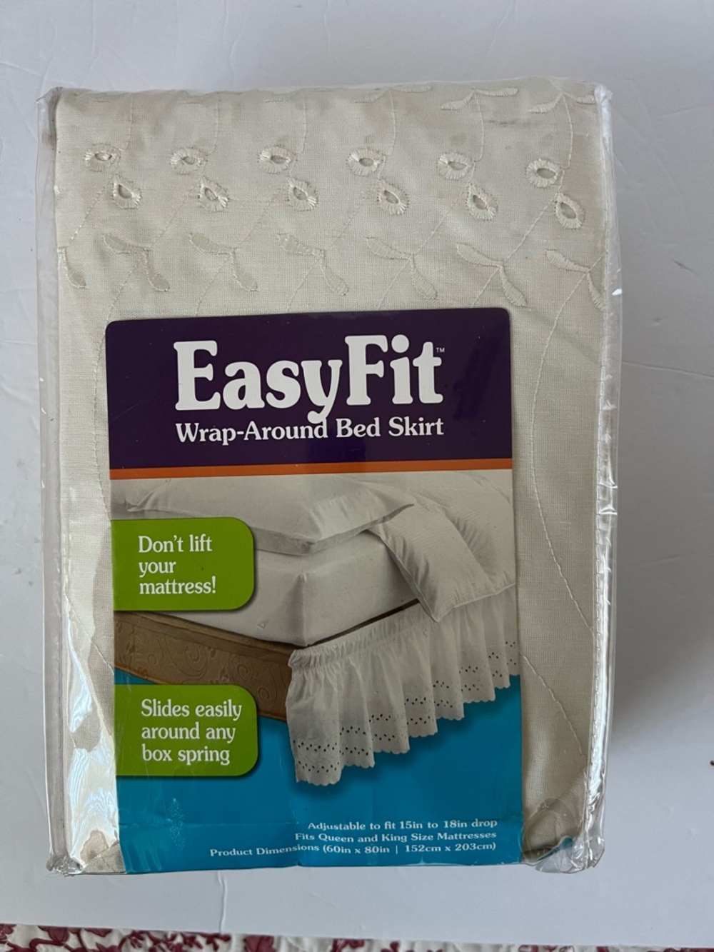 NEW Easy Fit Ivory Eyelet Wrap Around Bed Skirt Queen or King Size Mattresses